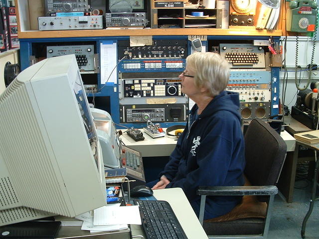 Louise at the marine radioteletype.