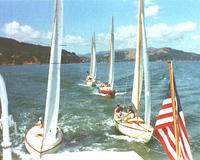 Towing Knarrs to the starting line on the Berkeley shores
